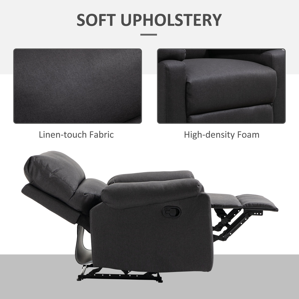Recliner Chair, Manual Reclining Chair with Footrest, Padded Seat for Living Room, Bedroom, Study, Dark Grey