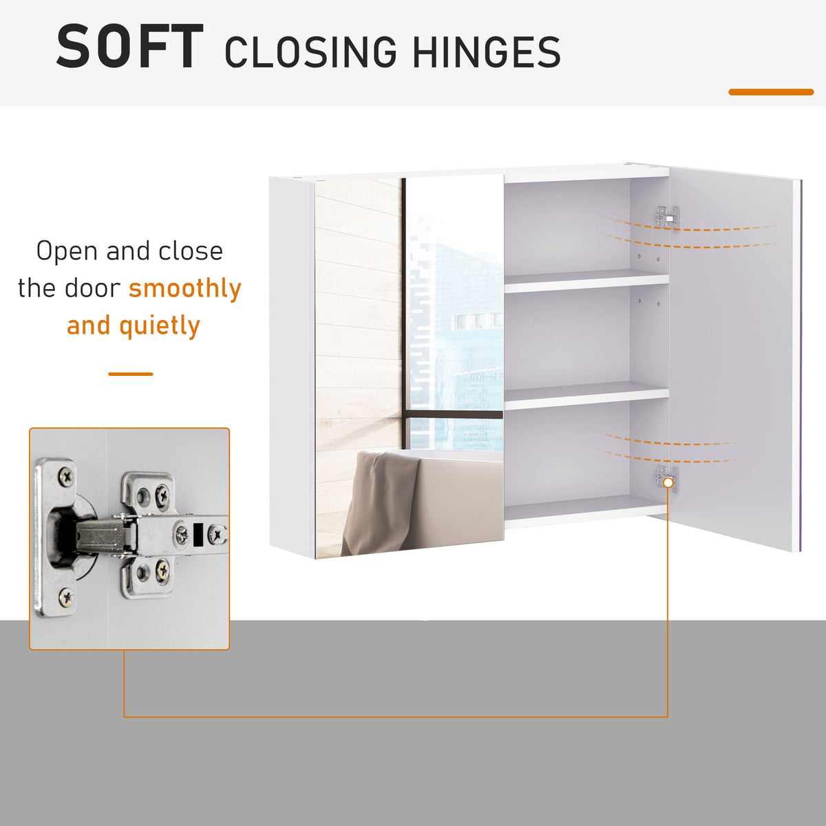 Wall Mount Mirrored Medicine Cabinet, Bathroom Mirror Cabinet with Adjustable Shelf, Double Soft Closing Doors, Light Lilac