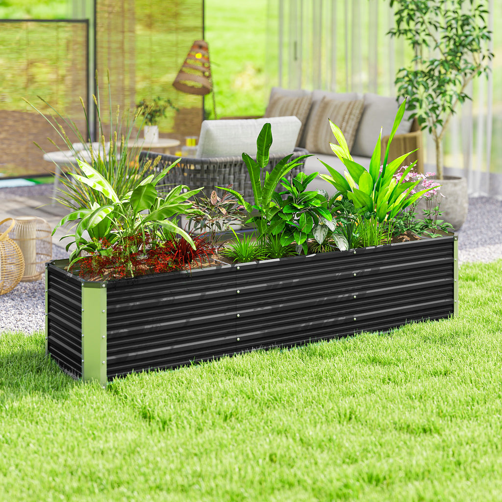 سرير حديقة مرتفع مجلفن 6' × 1.5' × 1.3'، صندوق زراعة معدني كبير مرتفع مع قفازات تثبيت للفناء الخلفي والباحات لزراعة الخضروات والأعشاب والزهور، رمادي داكن
