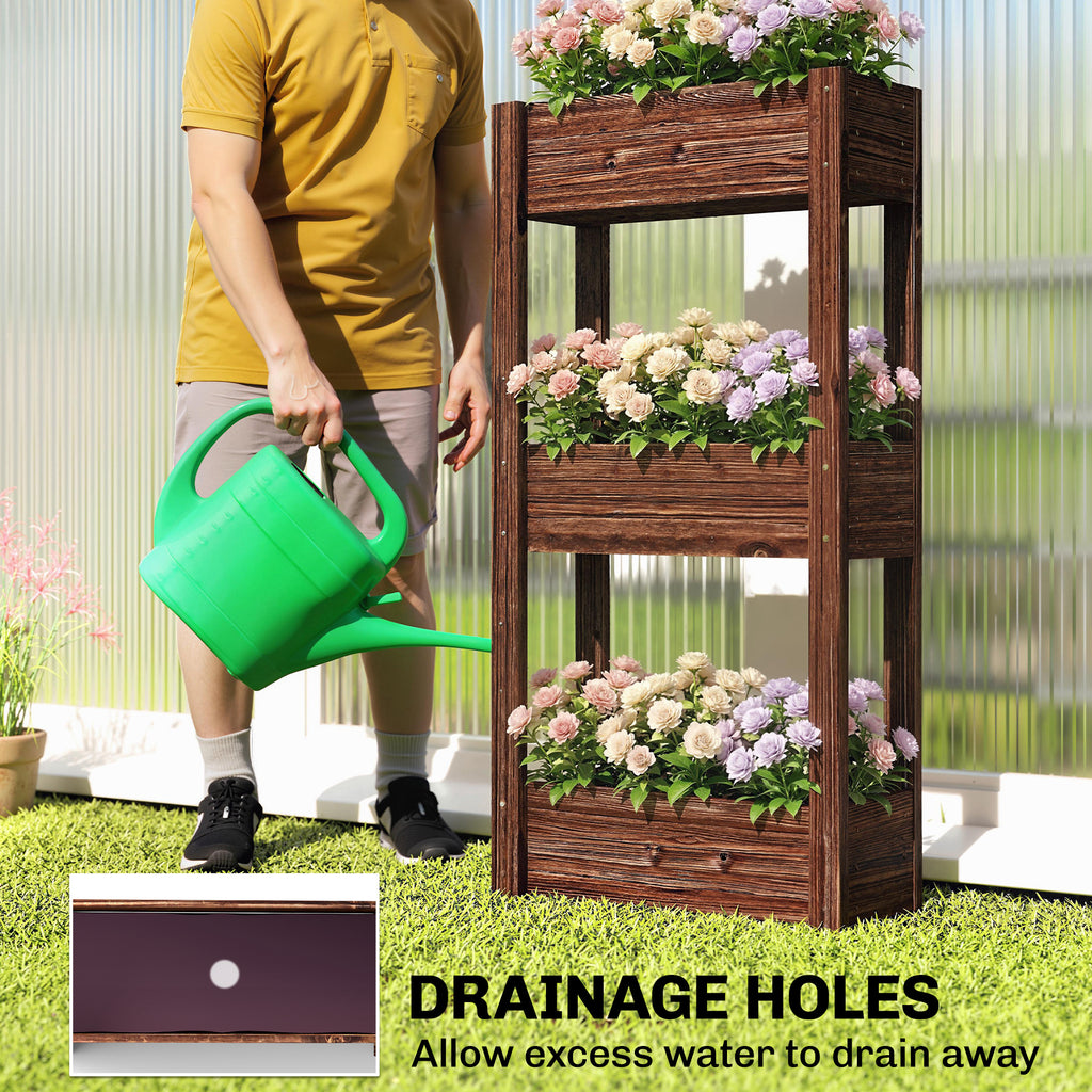 2-Tier Wooden Raised Garden Bed with Legs, 23.6" x 9.8" x 27.6" Elevated Planter Box with Drainage Holes and Bed Liner