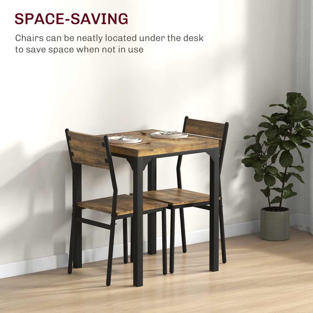 Dining Table Set for 2, 3 Piece Kitchen Table and Chairs with Metal Legs for Small Spaces, Rustic Brown
