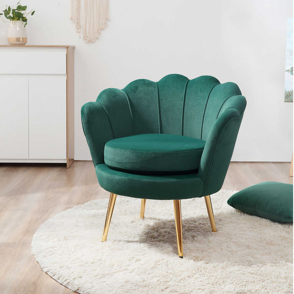 Modern Accent Chair, Velvet-Touch Fabric Leisure Club Chair with Gold Metal Legs for Bedroom, Dark Green