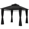 10' x 10' Outdoor Hardtop Gazebo Canopy with Double PC Roof, Steel Frame, Nettings, Curtains for Garden Lawn Deck, Black