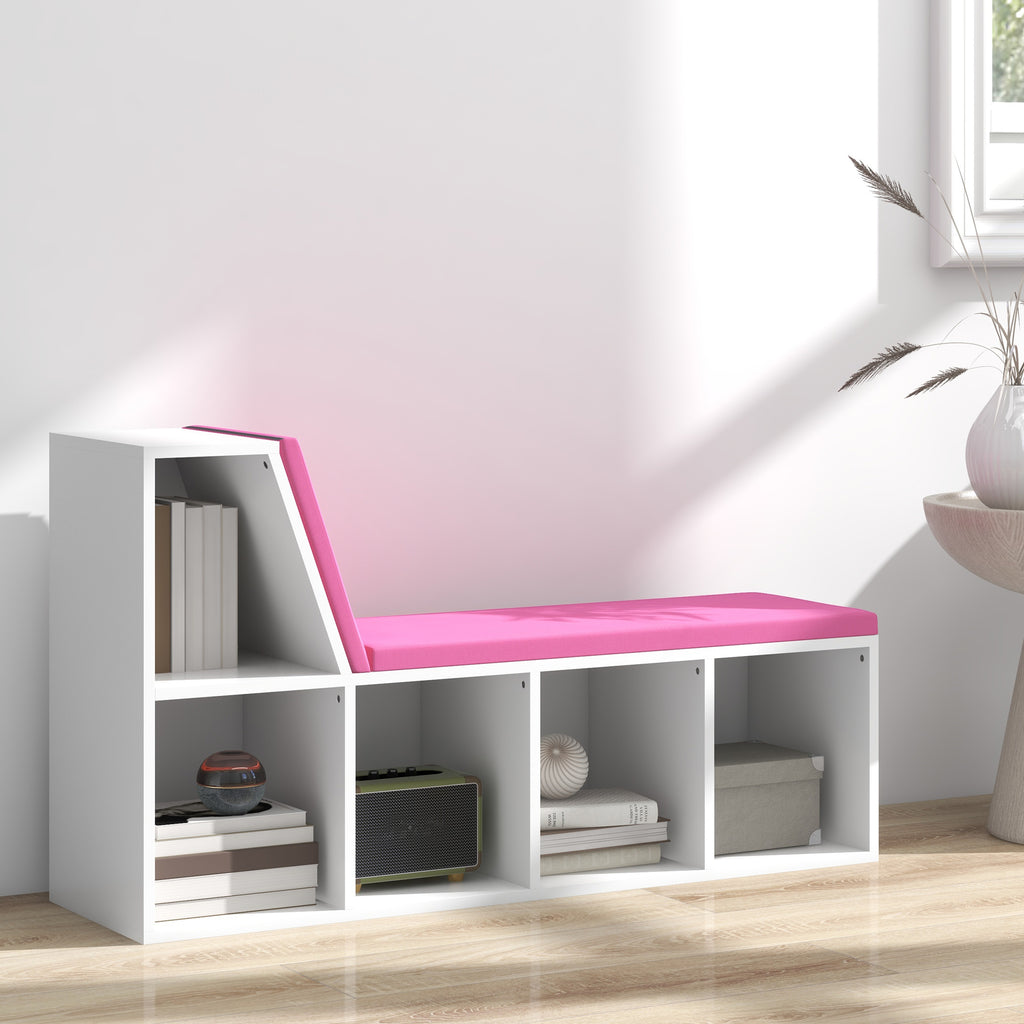 Multi-Purpose Bookshelf with 5 Cubes, 5-Cubby Bookcase with Cushioned Reading Nook and Storage Shelves, Pink