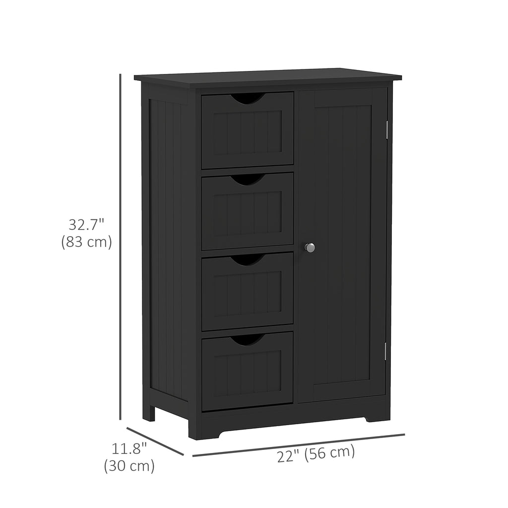 Bathroom Storage Cabinet, Floor Cabinet with Adjustable Shelf and 4 Drawers, Side Cabinet for Washroom, White