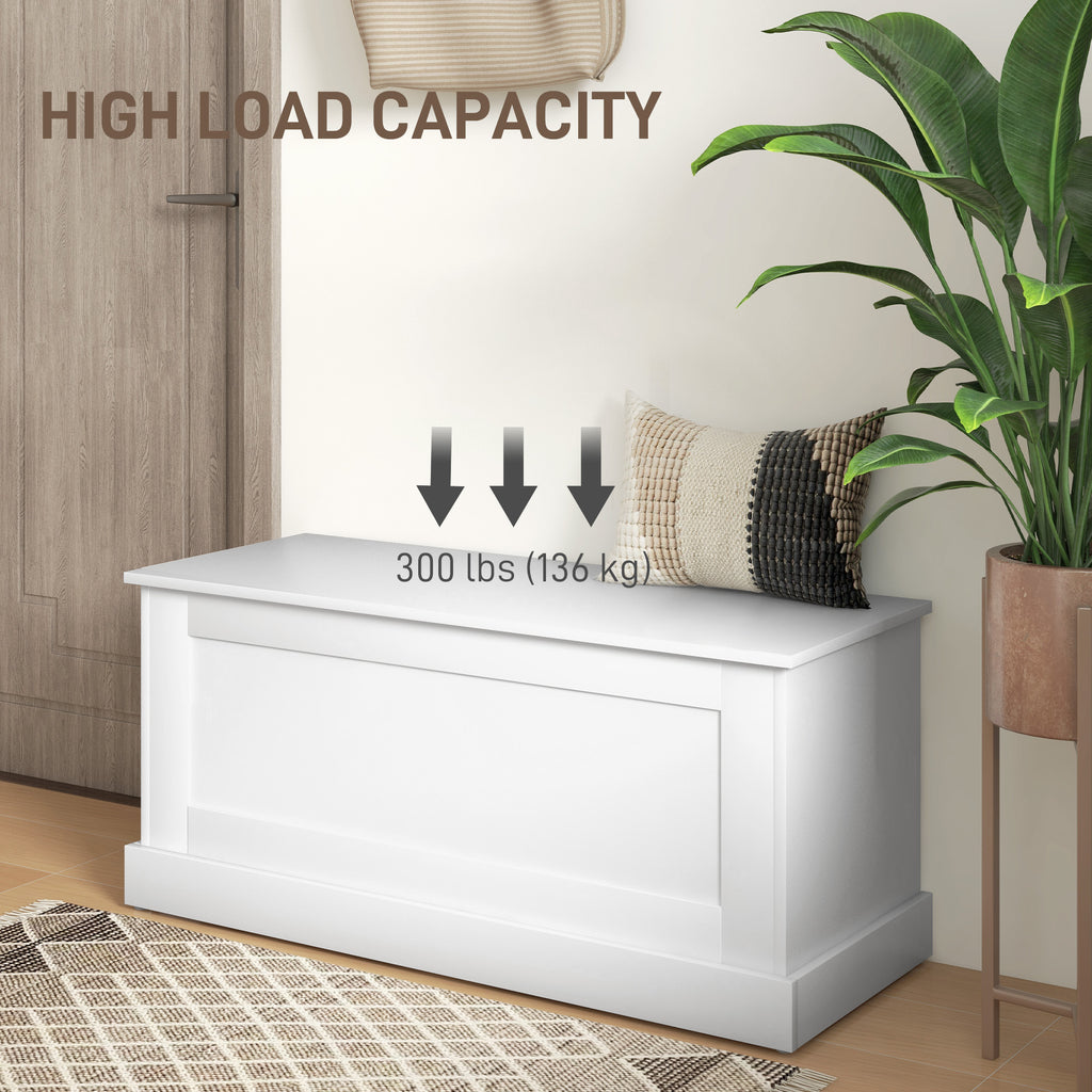 31.5 Inches Storage Chest, Storage Trunk with Safety Hinge, Wooden Box for Living Room, White Wood Grain
