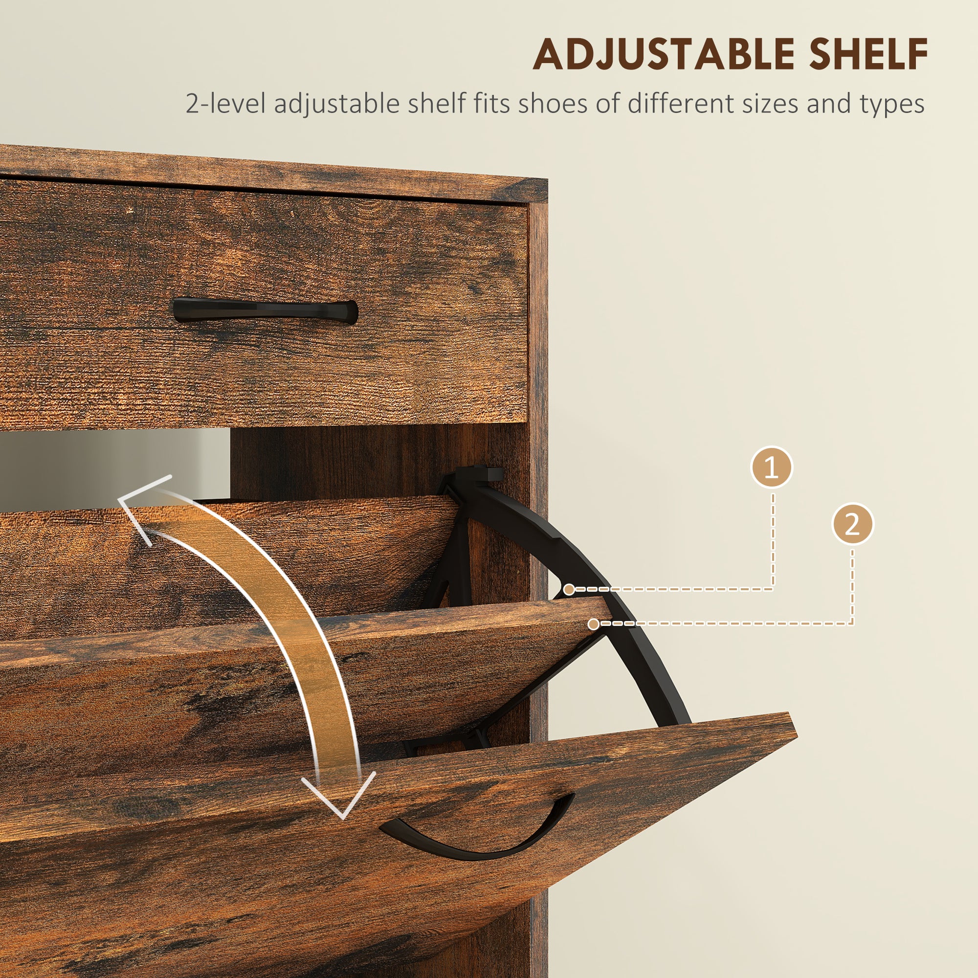 Narrow Shoe Storage with 2 Flip Drawers and Adjustable Shelves Shoe Organizer Cabinet for 12 Pairs of Shoes, Brown