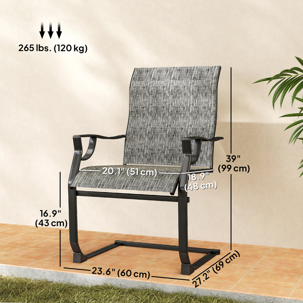 C Spring Motion Patio Chairs Set of 2 with Curved High Backrest, Armrest, All Weather Breathable Fabric, Metal Frame