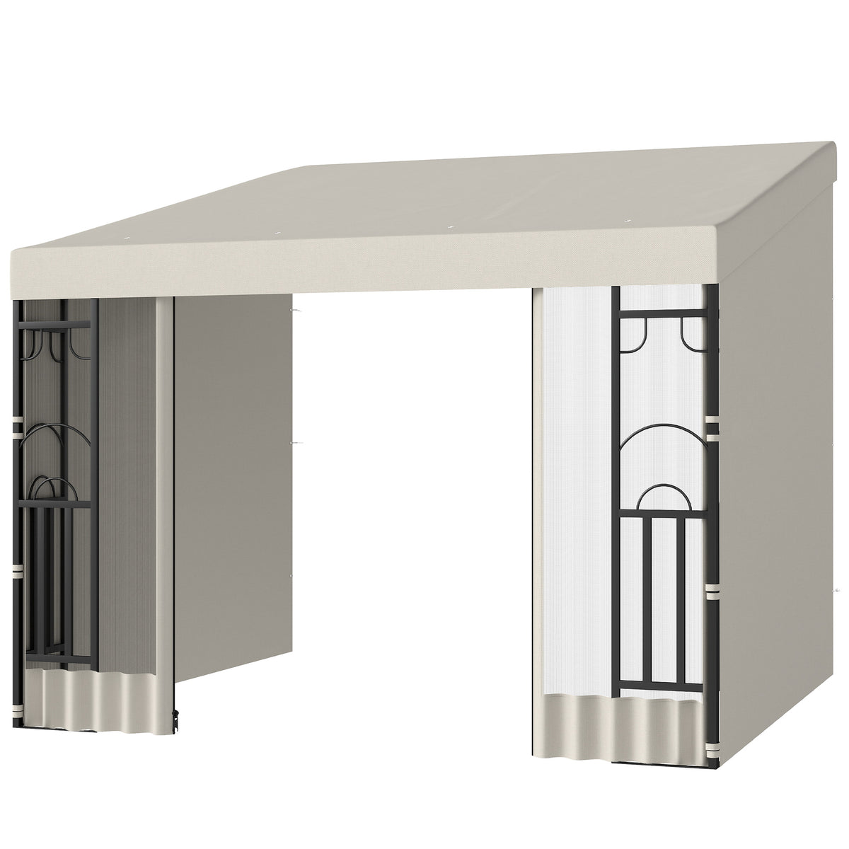 10' x 13' Wall Pergola, Outdoor Gazebo with 2 Curtains and 2 Nettings, UV Resistant, for Patio, Deck,  Beige