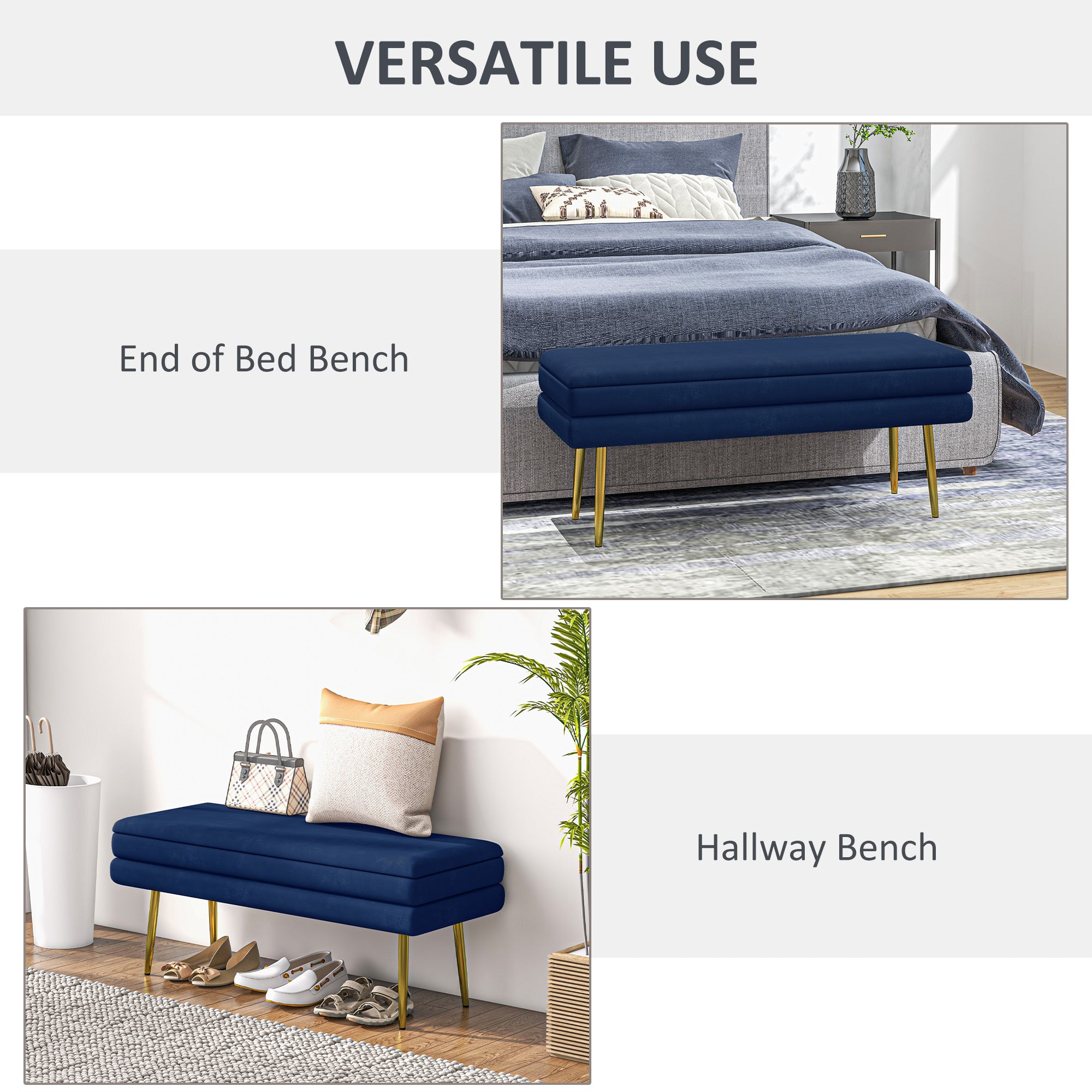 39" Storage Ottoman, Velvet End of Bed Bench with Steel Legs, Foot Stool with Storage for Bedroom, Living Room