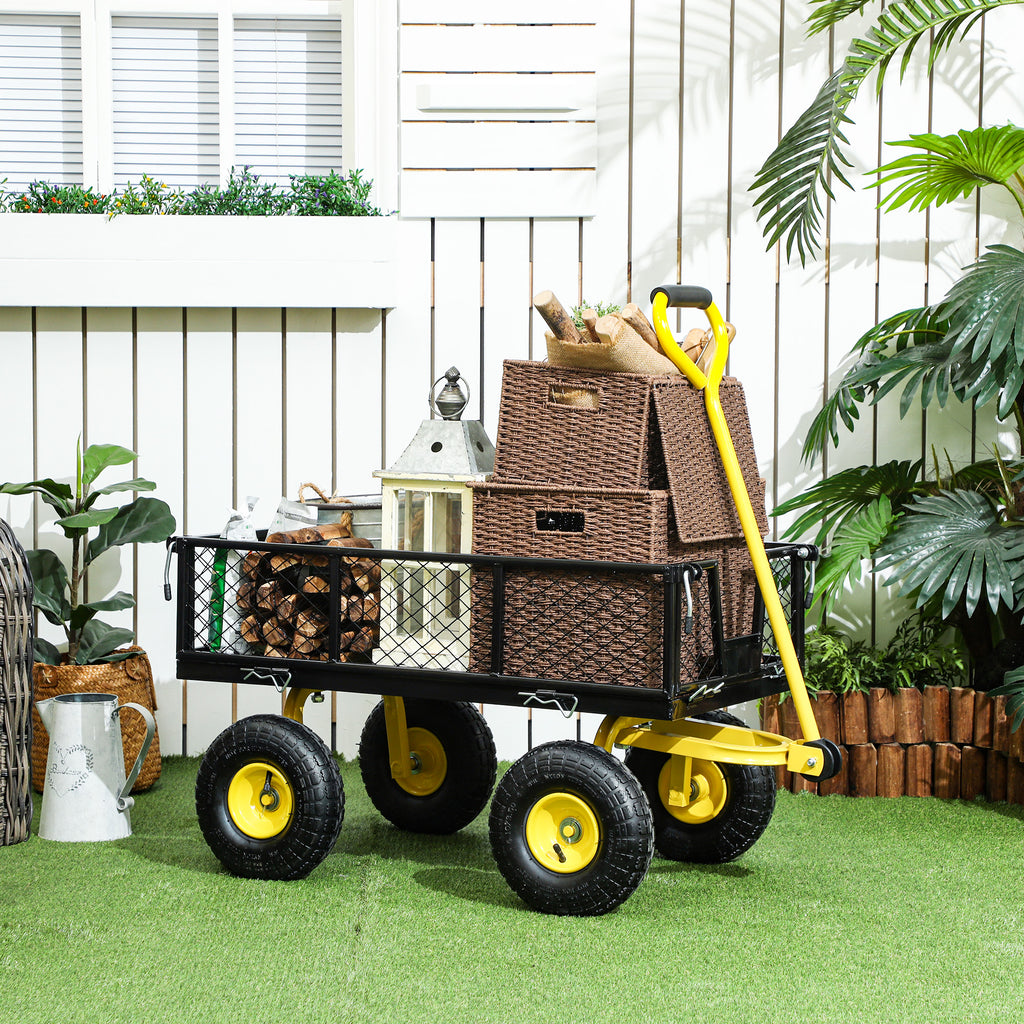 Steel Garden Cart, Utility Wagon with Removable Sides, 10" Wheels, 180° Rotating Handle, 440lbs Capatity