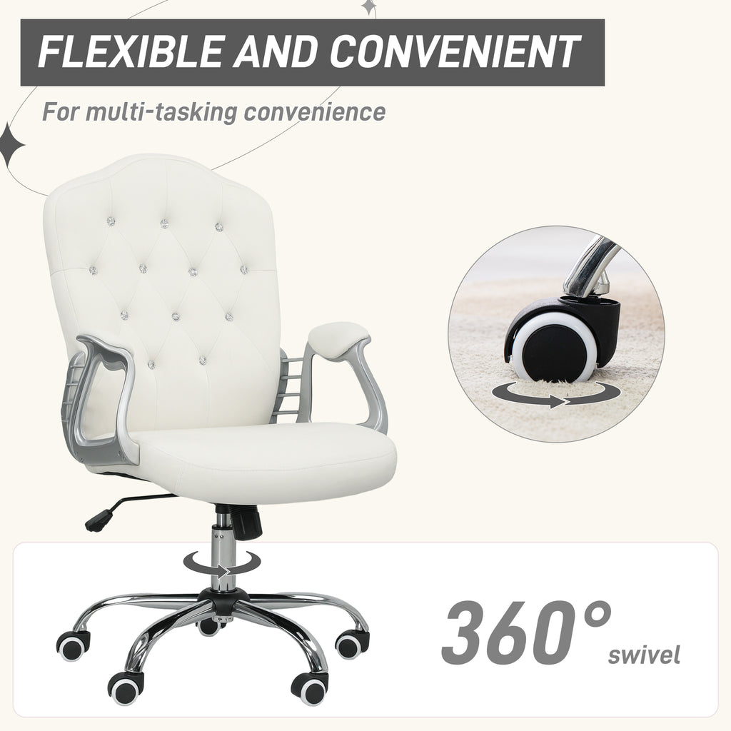 Vanity Office Chair, Velvet Computer Desk Chair with Swivel Wheels, Adjustable Height, Tilt Function, Off-White
