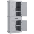 72" Farmhouse Kitchen Cabinet, Kitchen Pantry Cabinet with 4 Barn Doors, Drawer, Adjustable Shelves, Grey