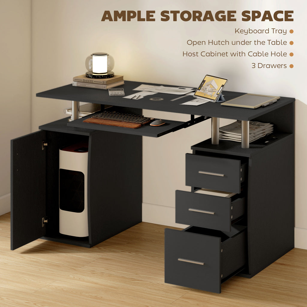 47" Computer Desk with Keyboard Tray and Storage Drawers, Home Office Workstation Table with Storage Shelves, White