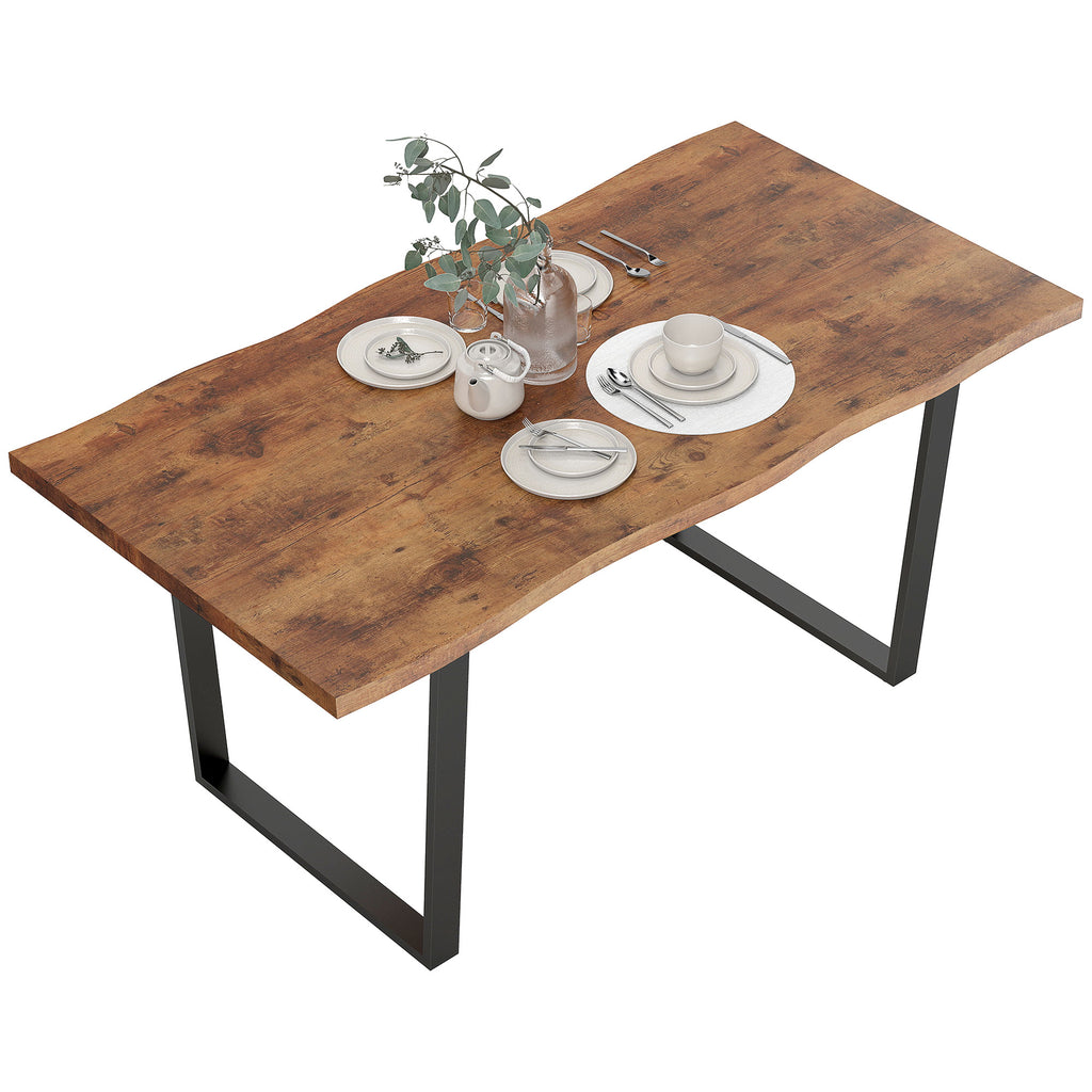 63" Kitchen Table, Industrial Dining Table with Wave-edged Tabletop and Steel Legs for Up to 6 People, Rustic Brown