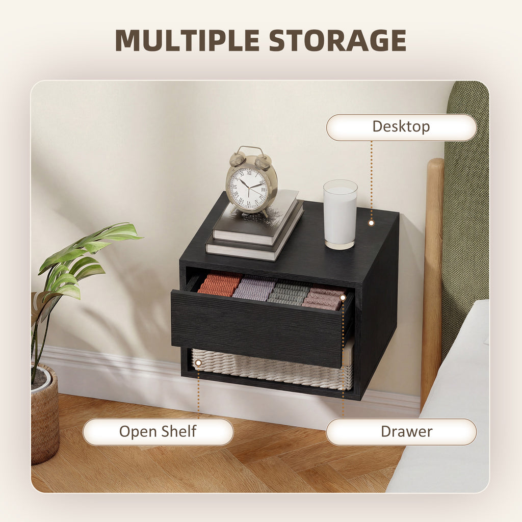 Floating Nightstand Set of 2, Wall Mounted Bedside Table with Drawer for Bedroom, White