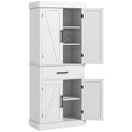 72" Kitchen Storage Cabinet, Farmhouse Kitchen Pantry Cabinet with 4 Barn Doors, Drawer, Adjustable Shelves, White