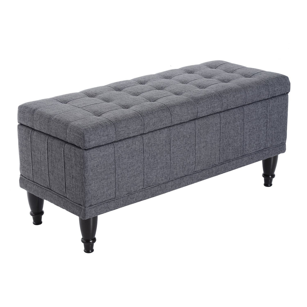 Storage Ottoman, Linen Fabric End of Bed Bench with Soft Close Lid, Button Tufted Storage Bench for Living Room, Entryway or Bedroom, 42" x 17" x 19", Grey