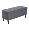 Storage Ottoman, Linen Fabric End of Bed Bench with Soft Close Lid, Button Tufted Storage Bench for Living Room, Entryway or Bedroom, 42" x 17" x 19", Grey