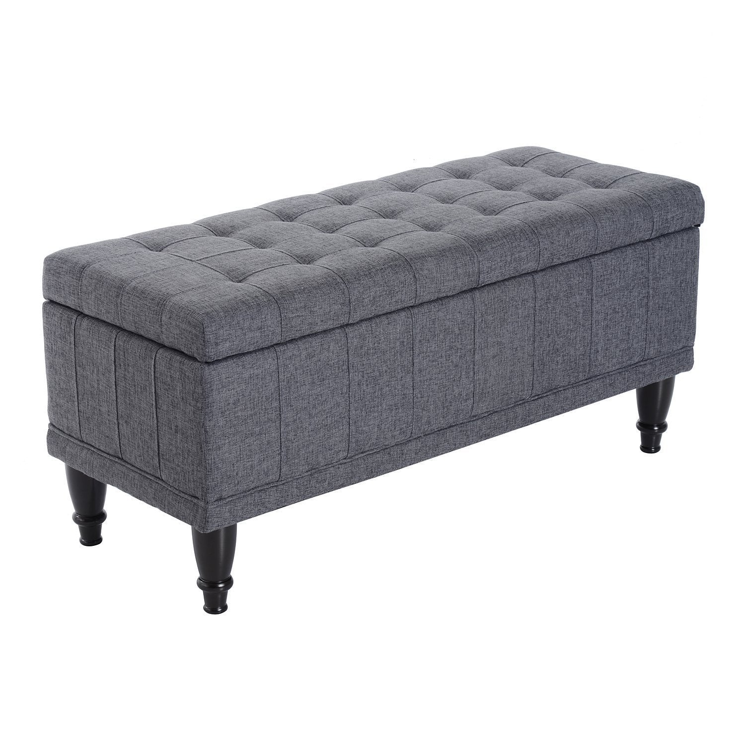 Storage Ottoman, Linen Fabric End of Bed Bench with Soft Close Lid, Button Tufted Storage Bench for Living Room, Entryway or Bedroom, 42" x 17" x 19", Grey
