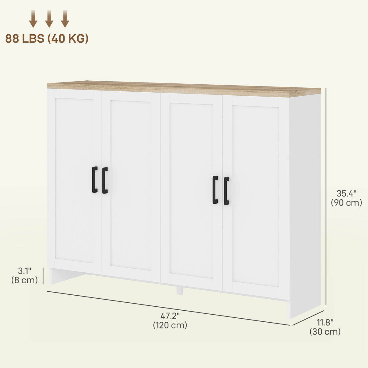 Modern Sideboard Buffet Cabinet, Modern Kitchen Storage Cabinet with 3 Doors Adjustable Shelves, for Dining Room, Black