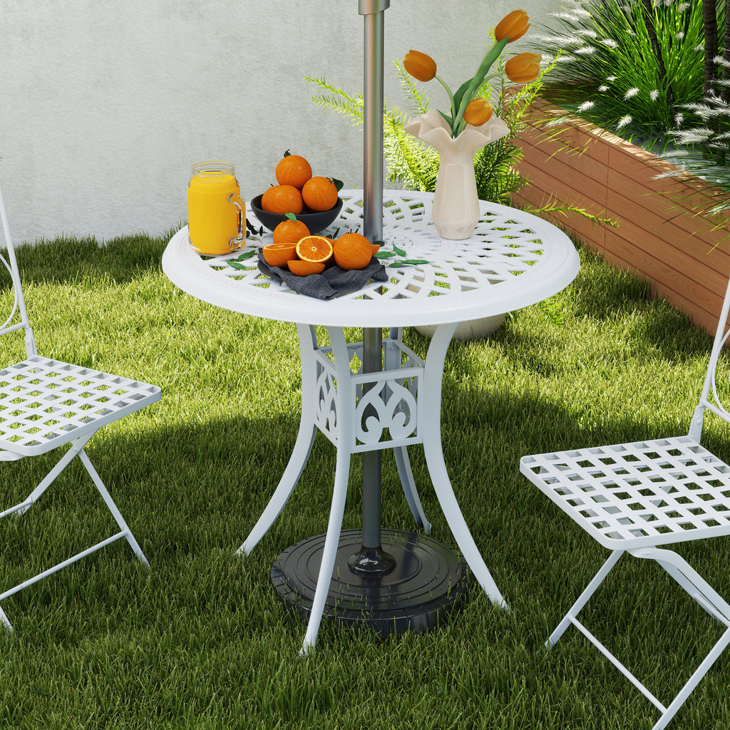 30-inch Round Patio Dining Table with Umbrella Hole Cast Aluminium Outdoor Bistro Table, Black