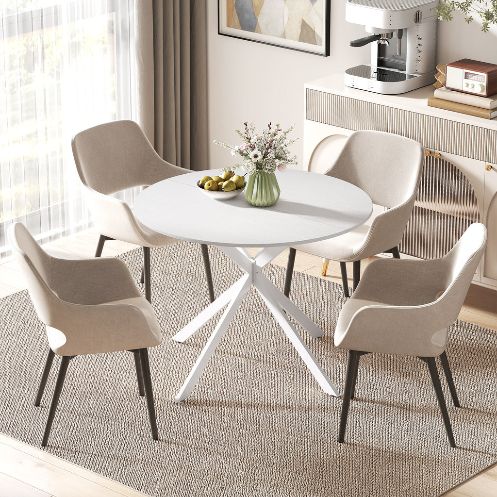 40" Round Kitchen Table for 4, Industrial Dining Table with Steel Legs for Dining Room, White Oak