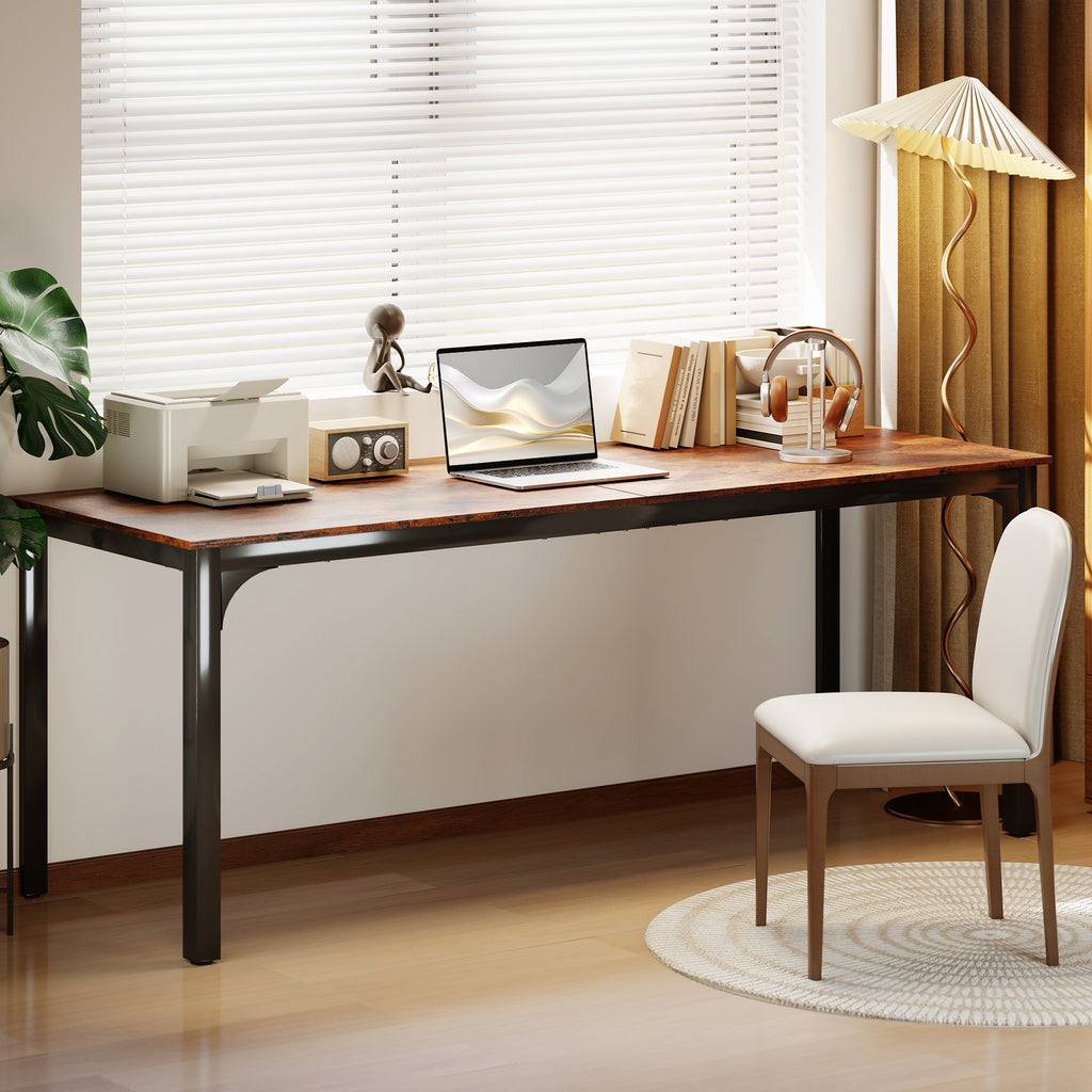 71" Computer Desk, Desktop Desk with Metal Legs, Rustic Brown