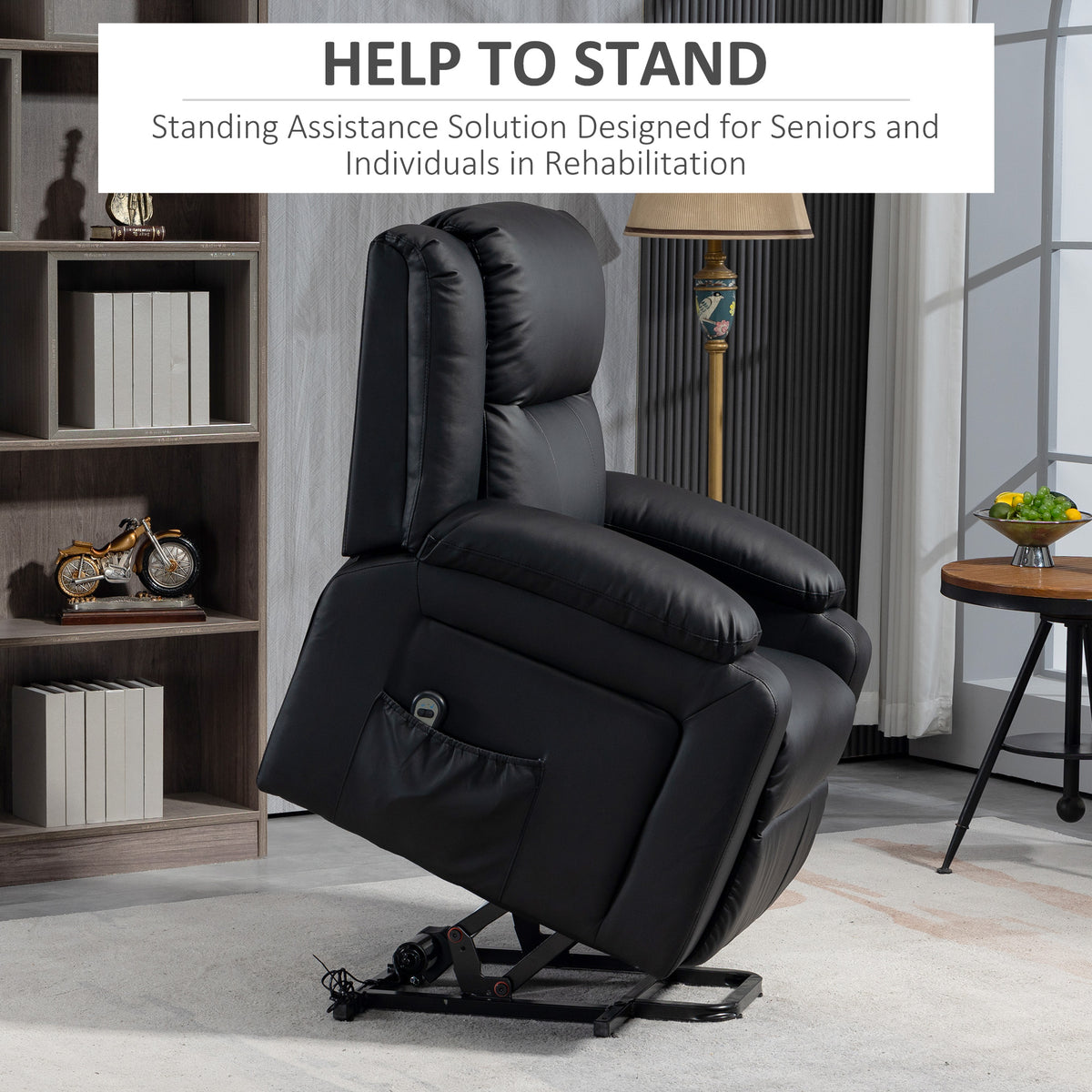 Lift Chair for Seniors, PU Leather Upholstered Electric Recliner Chair with Remote, Side Pockets, Quick Assembly, Grey