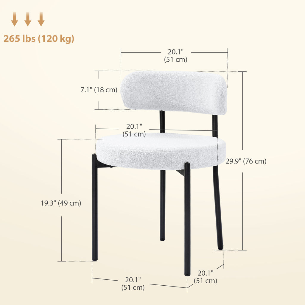 4 Pieces Kitchen Chairs, Modern Dining Chairs w/ Berber Fleece Upholstery and Steel Legs for Living Room, Cream White
