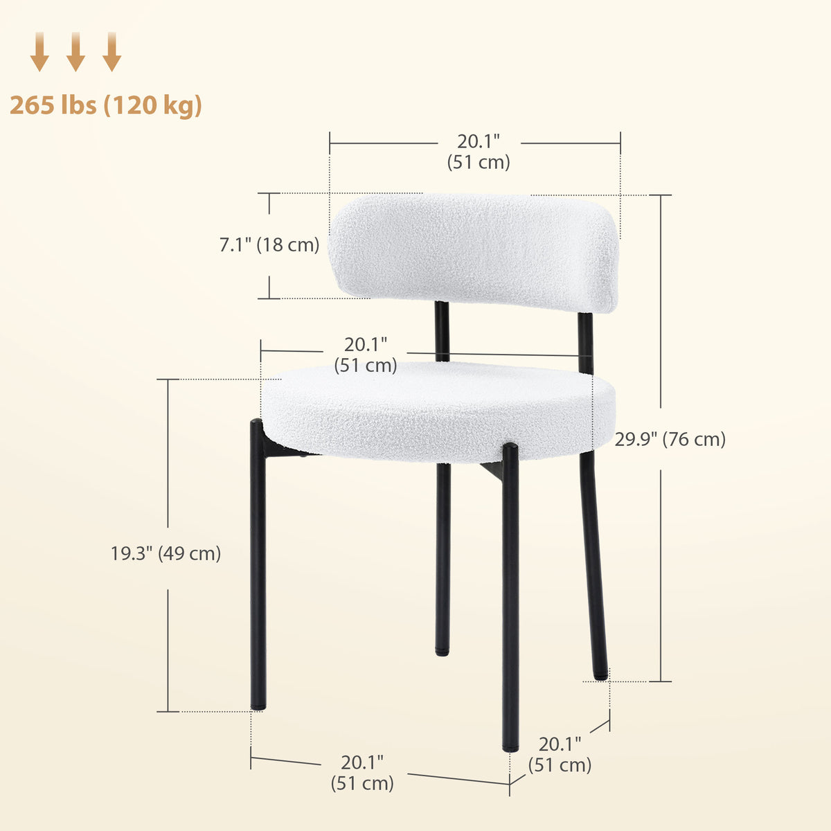 4 Pieces Kitchen Chairs, Modern Dining Chairs w/ Berber Fleece Upholstery and Steel Legs for Living Room, Cream White