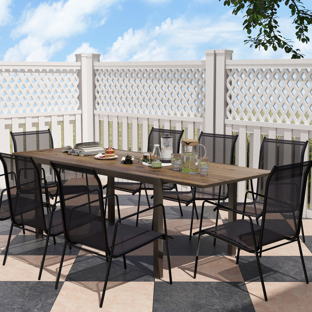 63"-94.5" Extendable Patio Dining Table for 6-8 Person, Outdoor Dining Table with Aluminium Edging, Steel Frame, Brown