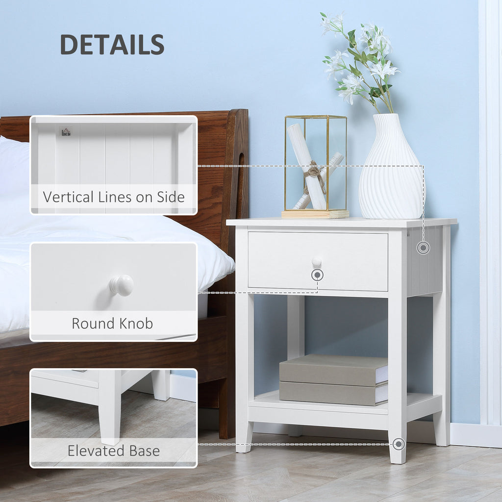 Modern Style Nightstand, Small End Table with Drawer and Storage Shelf for Bedroom, Living Room, White