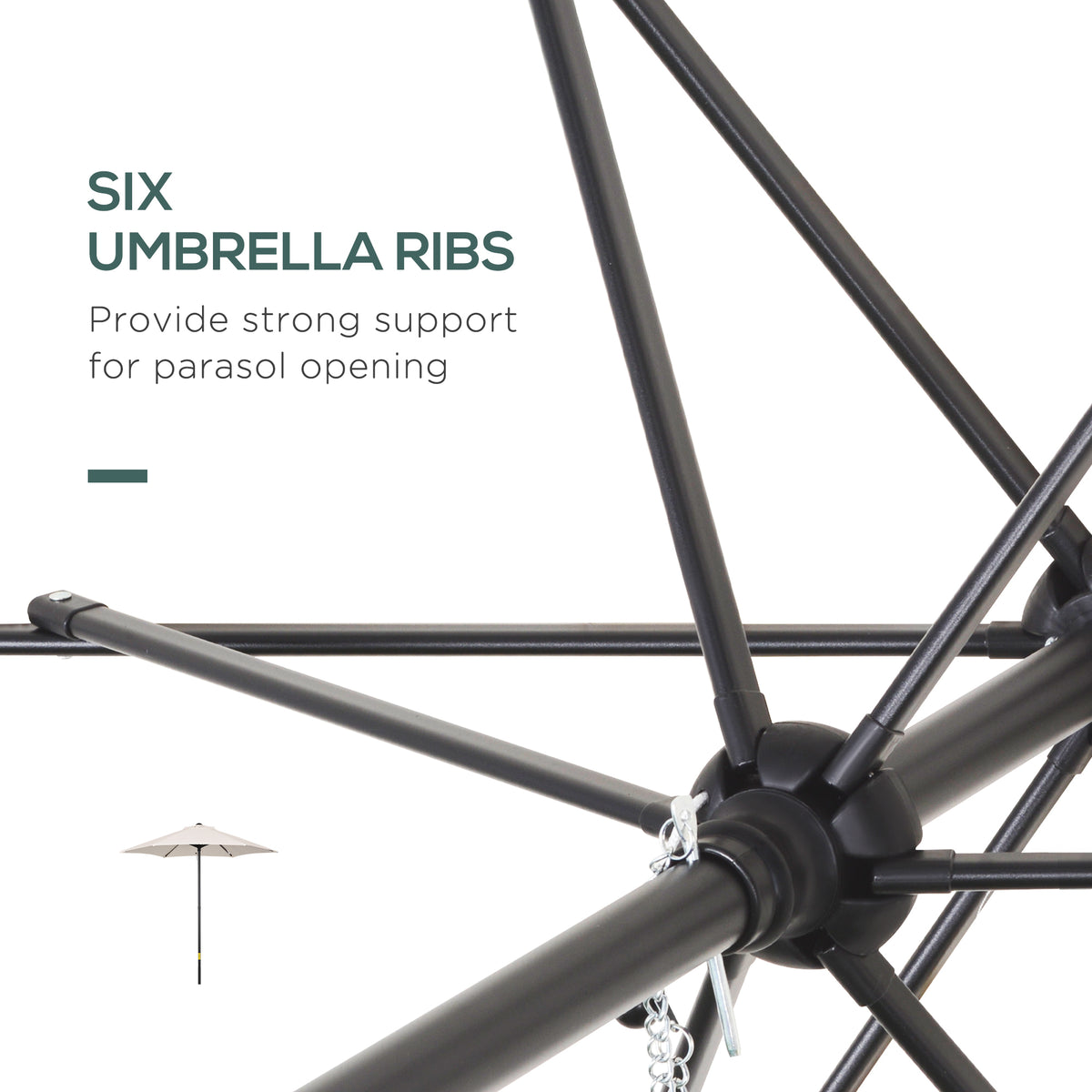 6.6FT Patio Umbrella, Outdoor Parasol with 6 Solid Ribs, Cream White