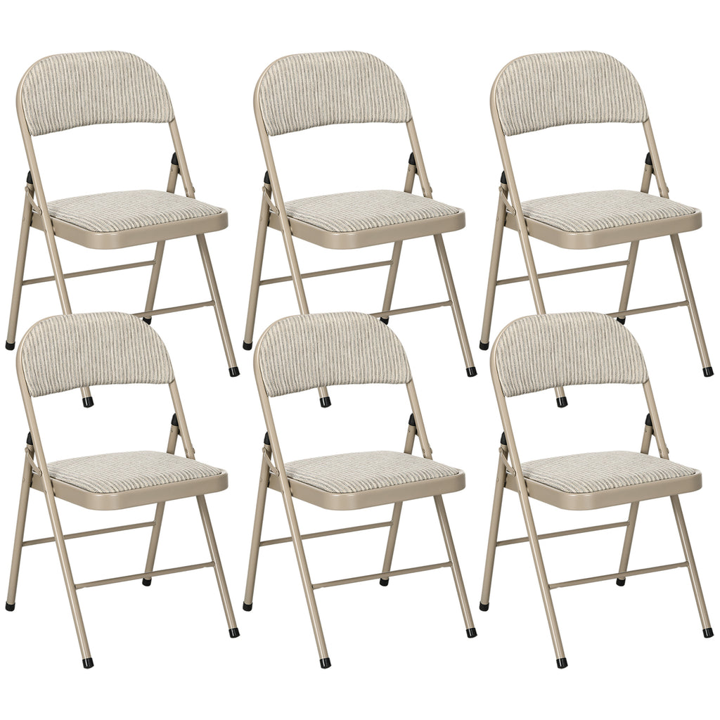 Set of 6 Metal Foldable Chairs, Faux Linen Padded Folding Chairs with Cushion Seat and Open Back for Indoor, Beige
