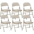 Set of 6 Metal Foldable Chairs, Faux Linen Padded Folding Chairs with Cushion Seat and Open Back for Indoor, Beige