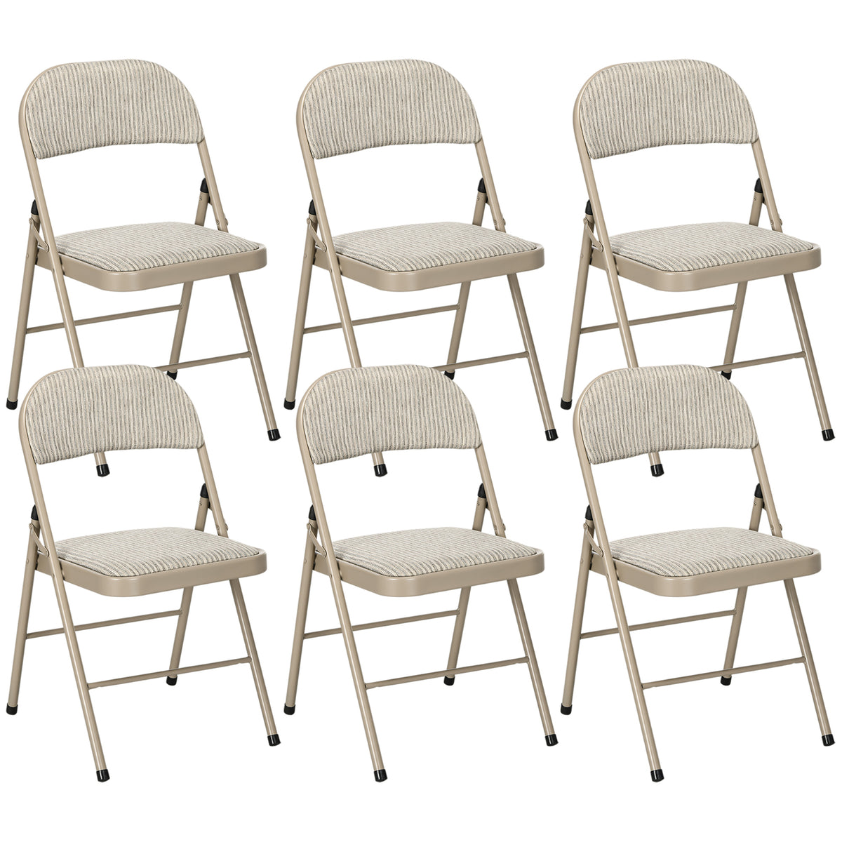 Set of 6 Metal Foldable Chairs, Faux Linen Padded Folding Chairs with Cushion Seat and Open Back for Indoor, Beige