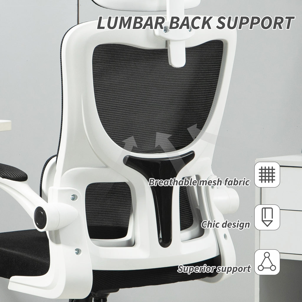 High Back Office Chair, Mesh Computer Desk Chair with Rotatable Headrest, Lumbar Back Support, Adjustable Height, Black