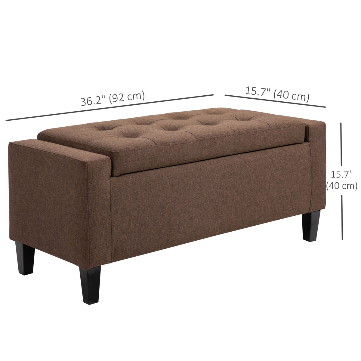 Storage Ottoman Bench, Linen Upholstered Bench with Tufted Design, Brown