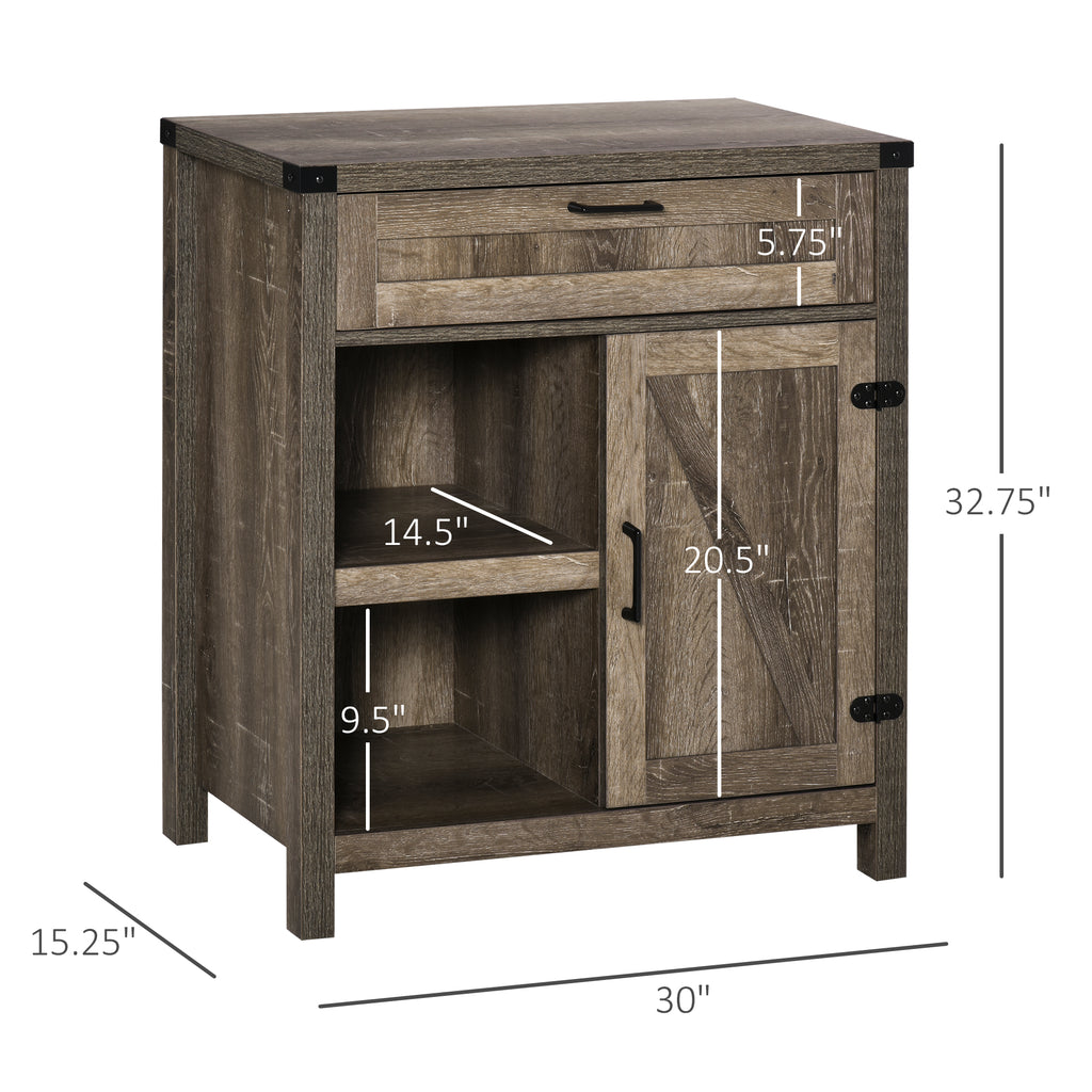 Rustic Barn Door Storage Cabinet Modern Farmhouse Buffet Sideboard for Kitchen & Dining Room  Dark Oak