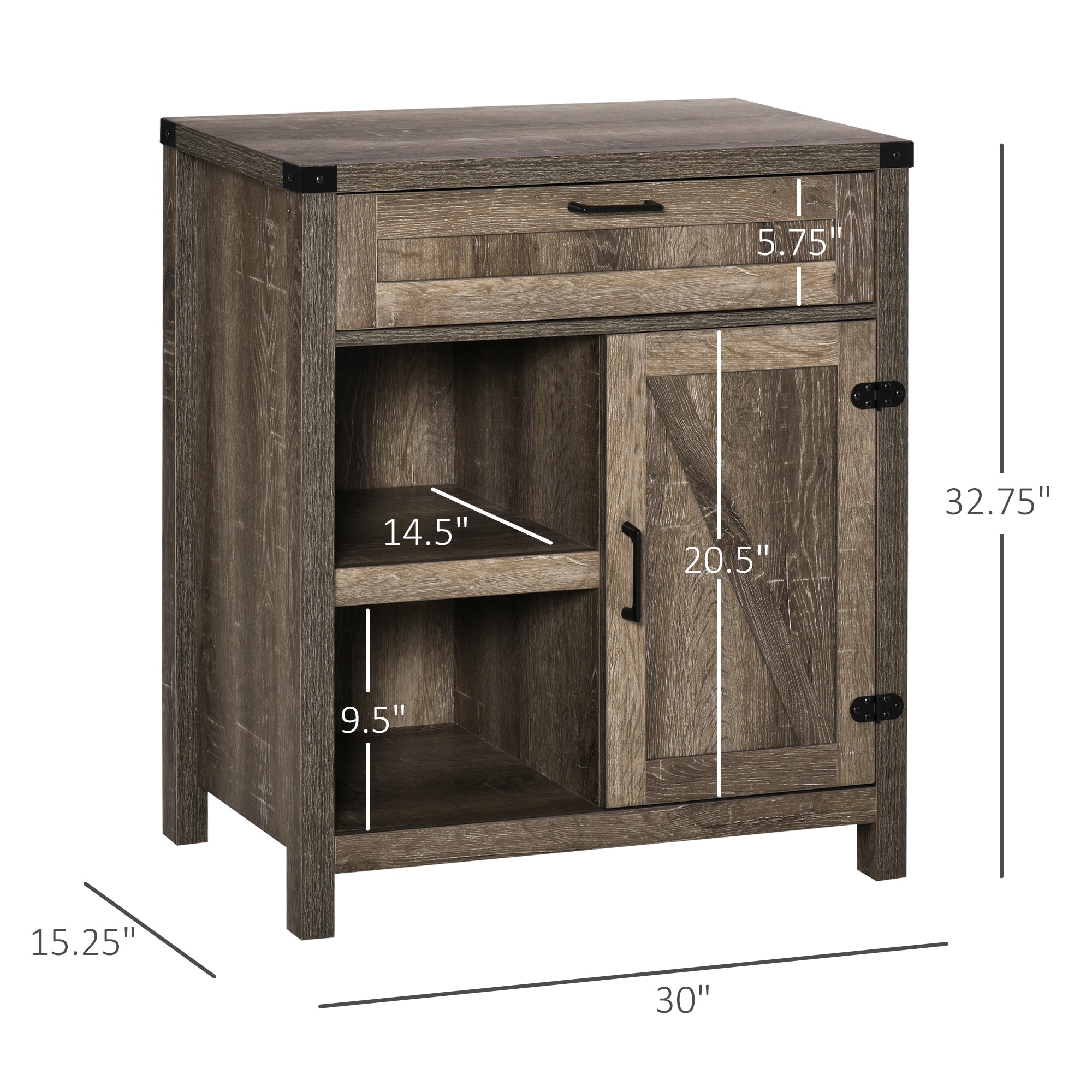 Rustic Barn Door Storage Cabinet Modern Farmhouse Buffet Sideboard for Kitchen & Dining Room  Dark Oak