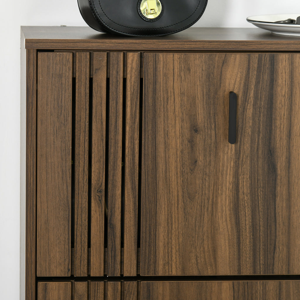 Shoe Storage Cabinet Organizer for 12 Pairs of Shoes with 2 Flip Drawers and Adjustable Shelves, Walnut