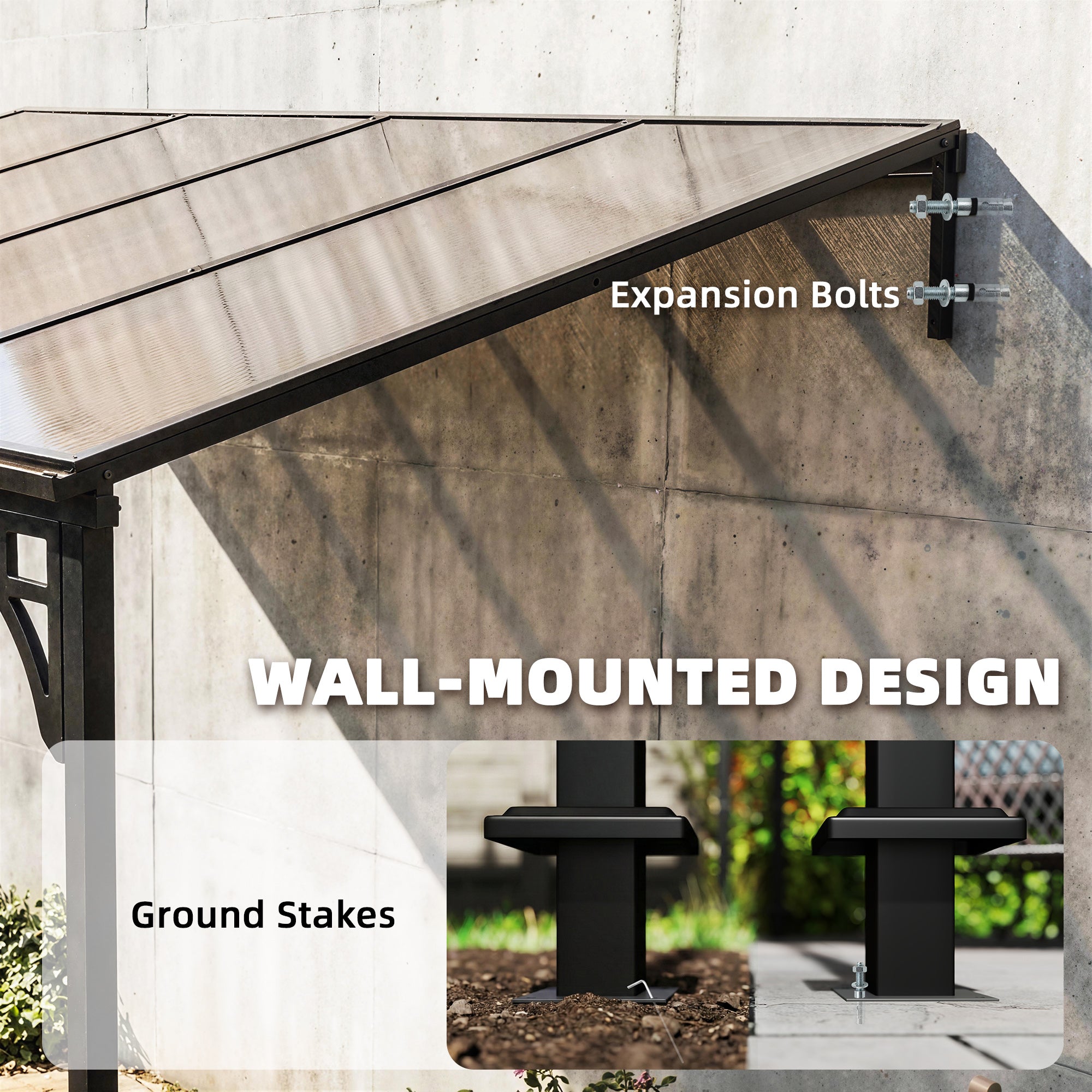 13' x 10' Lean to Gazebo, Hardtop Wall Mounted Outdoor Pergola with Polycarbonate Roof and Metal-Aluminium Frame