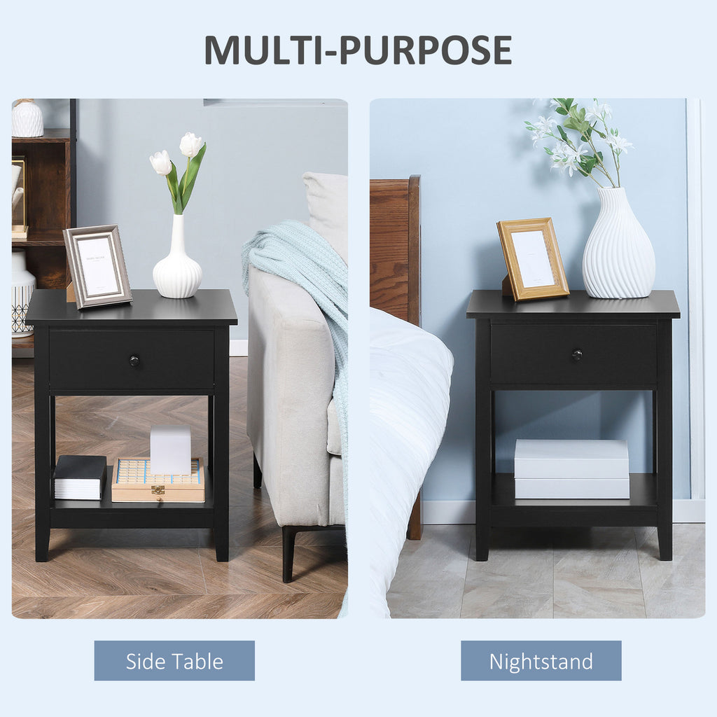 Modern Style Nightstand, Small End Table with Drawer and Storage Shelf for Bedroom, Living Room, White