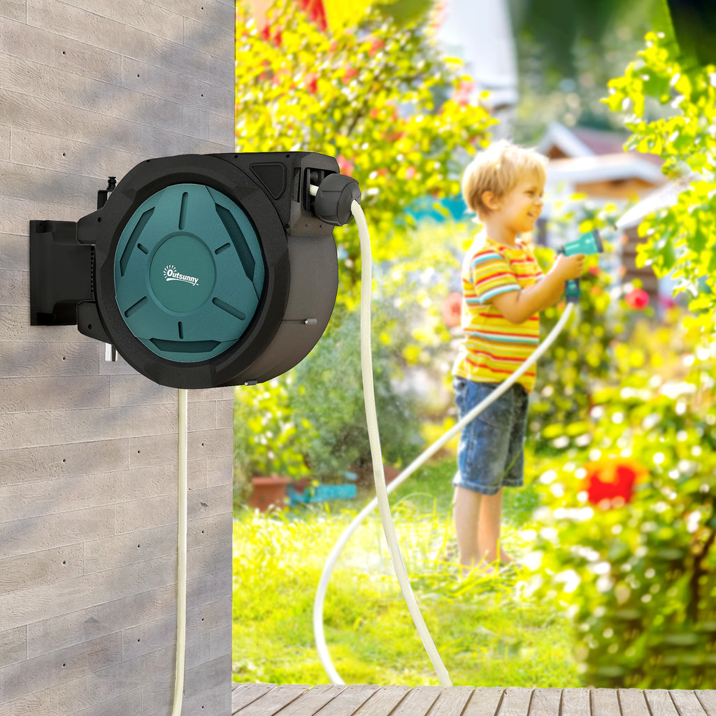 1/2 in x 100ft Wall Mounted Garden Hose Reel, Retractable Water Hose Reel with Auto Rewind, Any Length Lock, Black