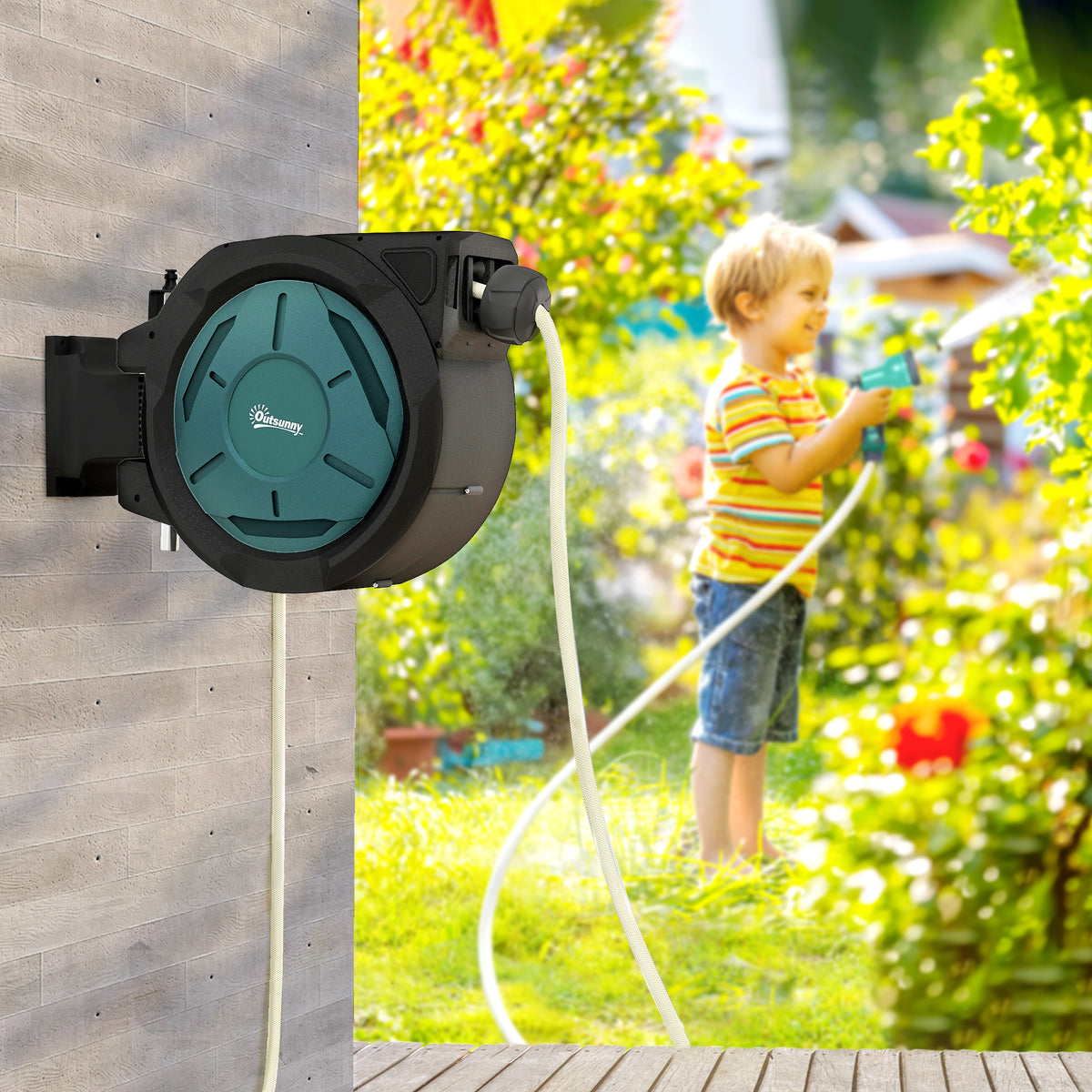 1/2 in x 100ft Wall Mounted Garden Hose Reel, Retractable Water Hose Reel with Auto Rewind, Any Length Lock, Black