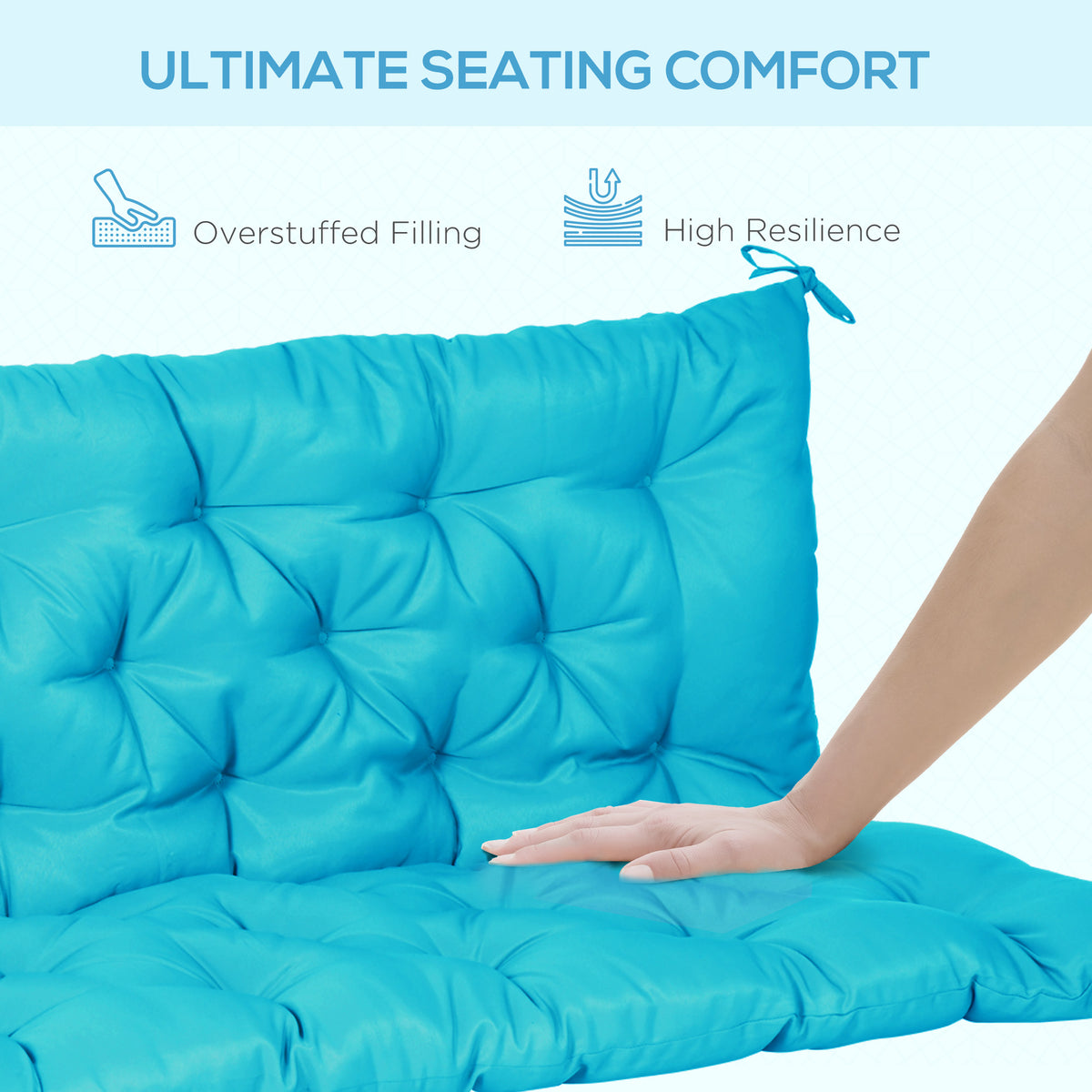 Porch Swing Cushion Garden Bench Cushion with Backrest, Non-Slip 3-Seater Soft Pad, Swing Chair Mat Replacement for Indoor and Outdoor, 59.1" x 38.6", Turquoise