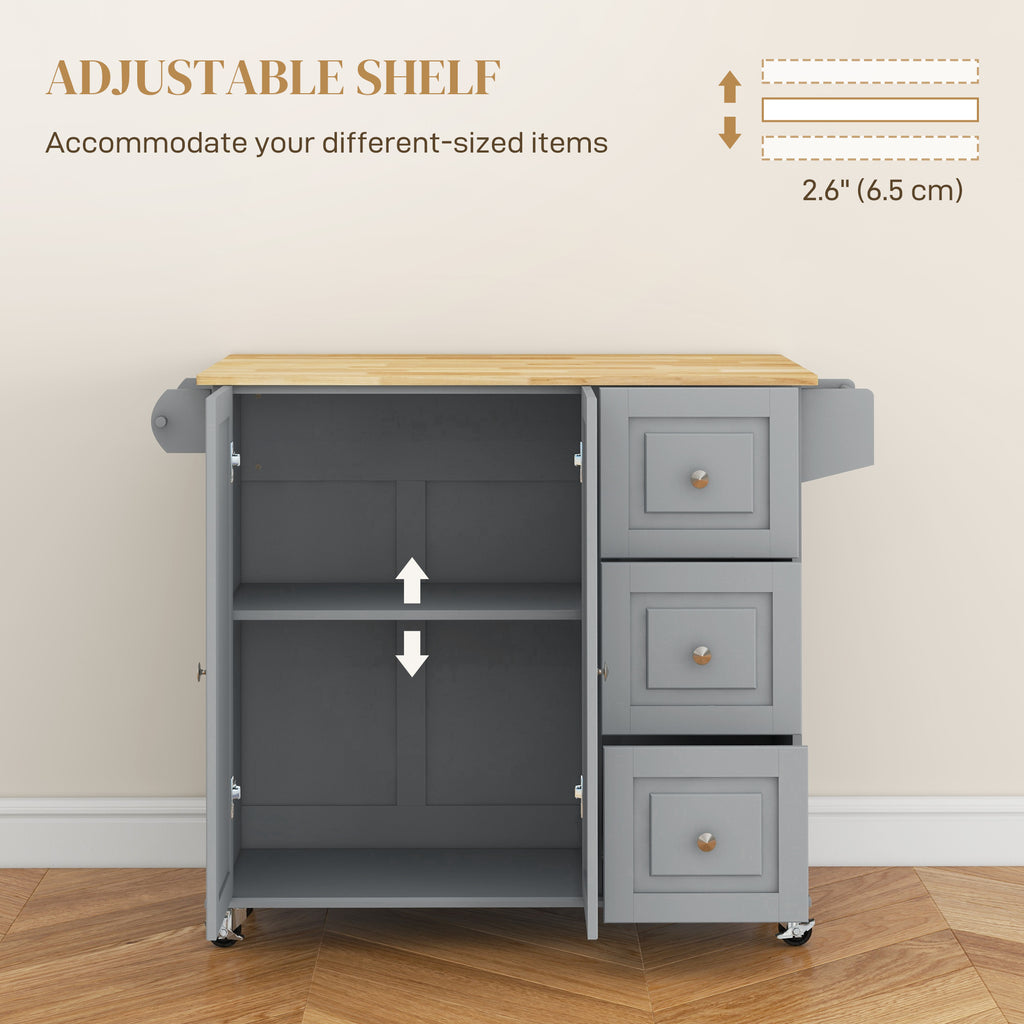 Kitchen Island on Wheels, Kitchen Cart with Drop Leaf, Drawers, White