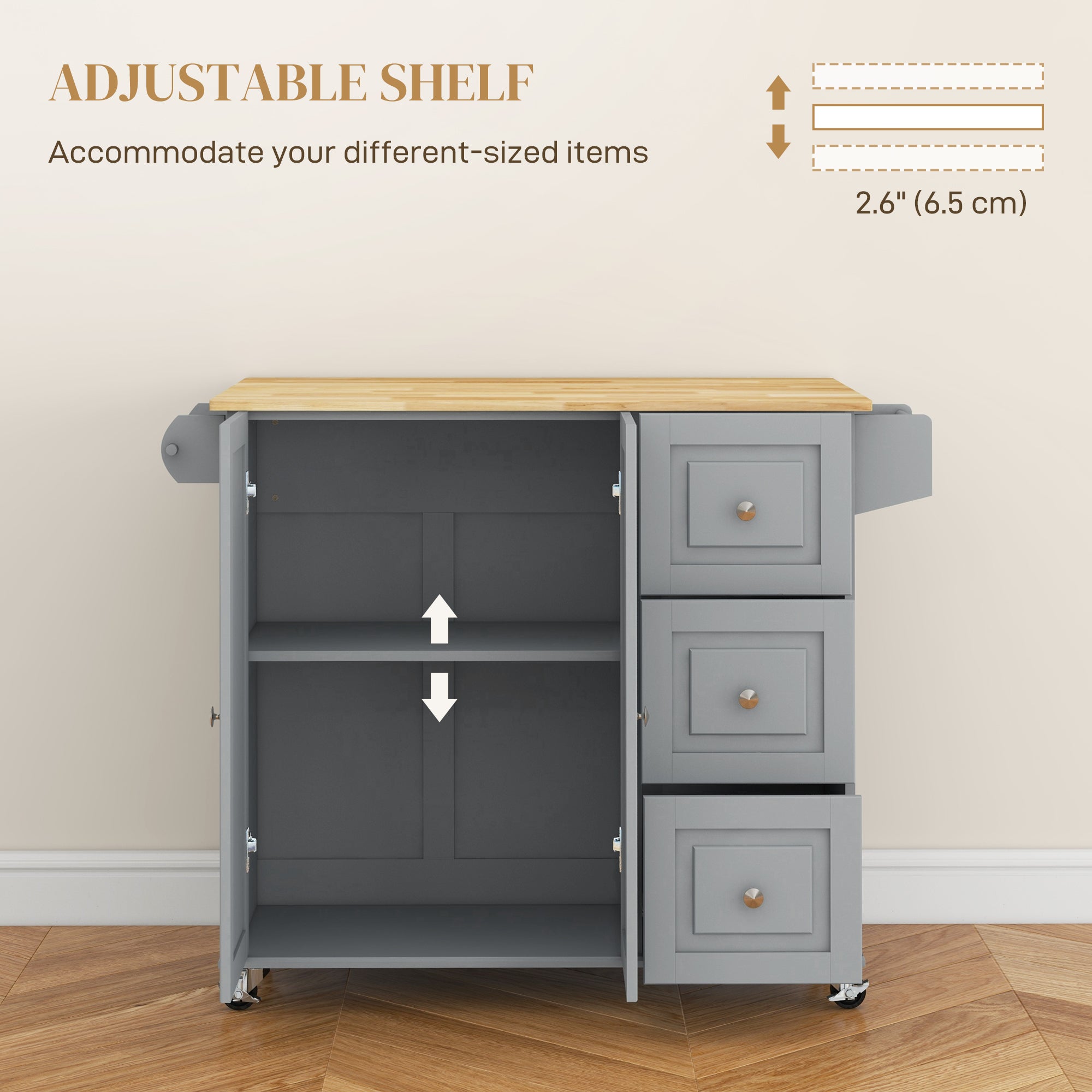 Kitchen Island on Wheels, Kitchen Cart with Drop Leaf, Drawers, White