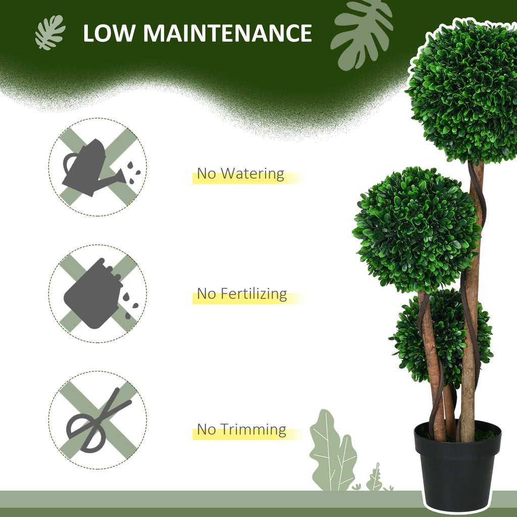 3ft Artificial Tree, Triple Ball Boxwood Topiary with Pot and Sandalwood Leaves, for Indoor Outdoor Home